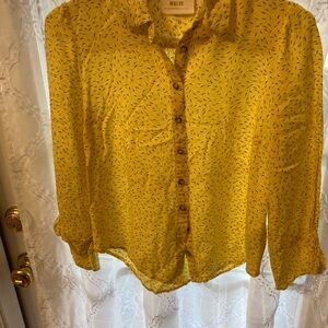 🌼 Maeve by Anthropologie Yellow Printed Button-Up Blouse | Size 2 🌼